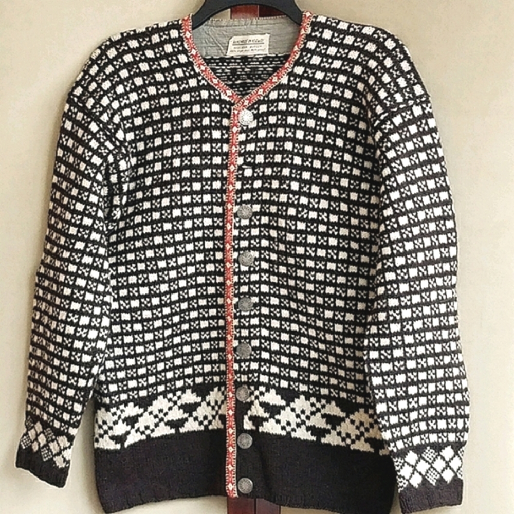 Husfliden Bergen Vintage Norwegian Checkered Sweater Brown Size M